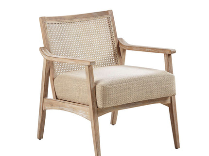 Chair With Cane Inset Back And Upholstered Seat - Light Brown