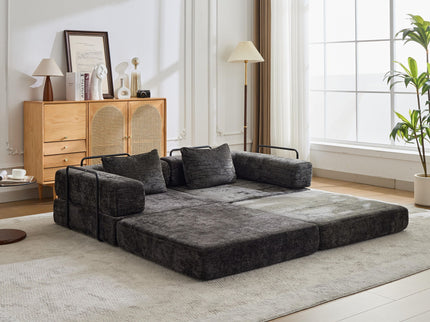 Convertible Floor Sofa Bed With Pillow Back Support Armrest