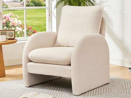 Modern Sherpa Upholstered Accent Chair, Comfortable Living Room Armchair, Lounge Chair For Bedroom, And Office