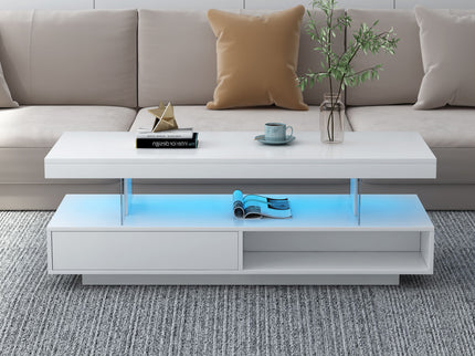 LED Coffee Table With 2 Drawers And Display Shelves