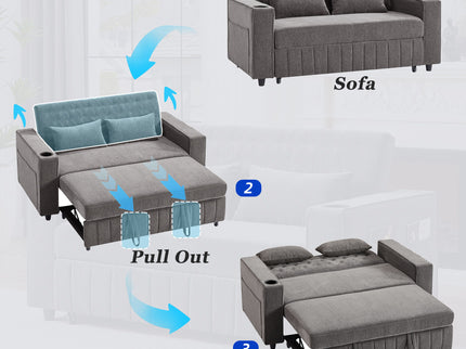 Pull-Out Sofa Bed Convertible Couch With Adjustable Backrest For Living Room