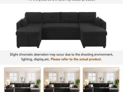 U-Shaped Sectional Sofa Bed With Storage And USB Ports