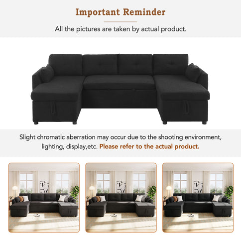 U-Shaped Sectional Sofa Bed With Storage And USB Ports