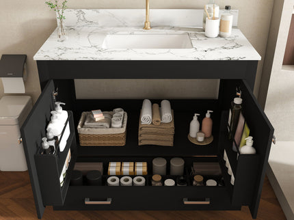 Bathroom Vanity Set, Fluted Cabinet, Soft Close Doors & Drawers, Single Faucet Hole, Sink Included - Black