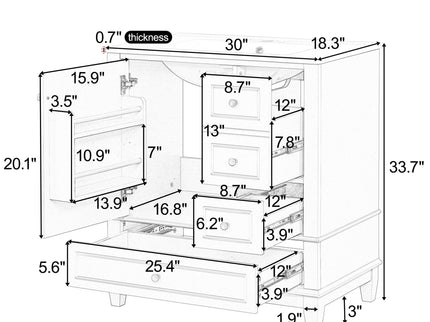 Freestanding Bathroom Vanity With Sink, Soft Close Door, 3 Drawers