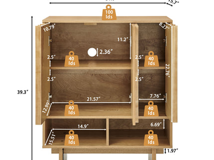Sideboard Buffet Cabinet With Grille Slat Design With 3 Doors And Adjustable Shelves