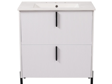 Bathroom Vanity With Ceramic Sink, Fluted Design