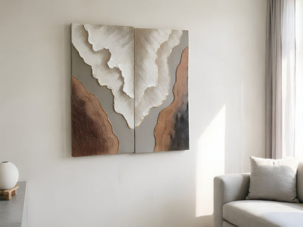 Abstract Wall Art, Textured Canvas Painting With Accents, Decor For Living Room (Set of 2) - Antique Brown+White