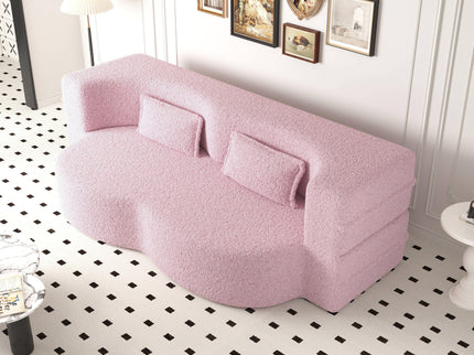Modern Floor Sofa, With 2 Pillows, Convertible Teddy Fabric Foam Filled Bed