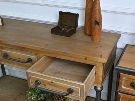 Accent Storage Console Table With Open Shelf And 3 Drawers For Living Room - Natural Wood / Brown