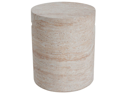 Modern Concrete Side Table With Travertine, Indoor / Outdoor Use - Beige