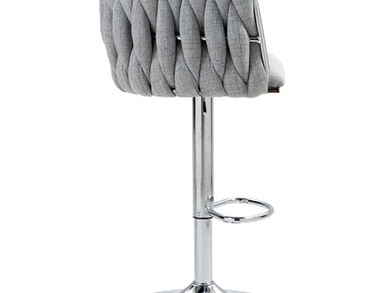 360 Degree Swivel Bar Stools Adjustable Counter Height Bar Chairs With Woven Back & Footrest, Silver Chromed Bar Stools For Kitchen Island (Set of 2) - Gray