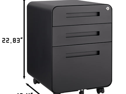 3 Drawer Mobile File Cabinet Under Desk Office, Simple Style Versatile Storage Cabinet For Legal / Letter / A4 Files, 5 Wheel Design Anti-Tilting Cold Rolled Steel Waterproof Moisture-Proof