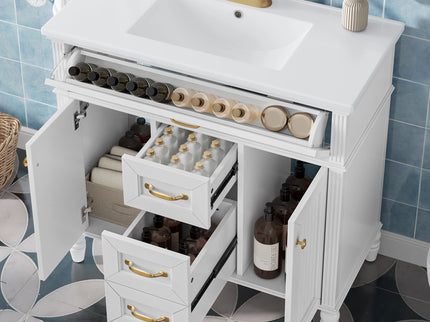 Modern Freestanding Bathroom Vanity With Sink, Cabinet, Soft-Close Drawers, Tip-Out Tray