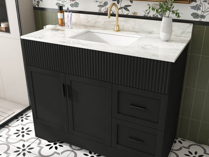 Bathroom Vanity, Fluted Cabinet, Soft Close Doors & Drawers, Single Faucet Hole, Sink Included - Black
