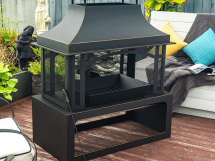 Fireplace, 50000 Btu Fire Pit, Wood Burning Chimney For Outside - Black