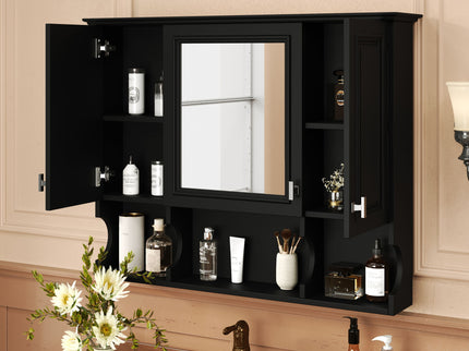 Wall Mounted Bathroom Medicine Wall Cabinet With Mirror & Open Shelves