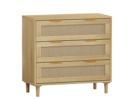 3 Drawers Rattan Storage Cabinet Rattan Drawer, For Bedroom, Living Room, Dining Room, Hallways (Set of 2) - Oak