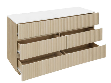 Fluted 6 Drawers Dresser, Double Dresser Chest Of Drawers, Modern Chest Of Drawers With LED, Drawer Organizer For Bedroom, Living Room, Hallway - Natural