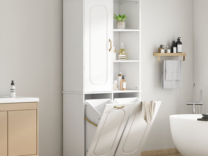 Freestanding Tall Storage Cabinet With 2 Tilt Out Hampers