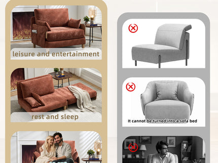 Mid Century Modern Foldable Sofa Bed, 3 In 1 Convertible Sleeper With 3 Pillows