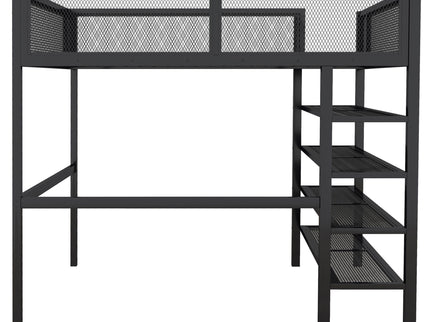 Loft Bed With 4 Tier Shelves And Storage