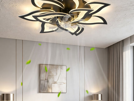 32" Flower Ceiling Fan With LED Dimmable Light, Low Profile Flush Mount Fan With Remote Control, 6 Speeds