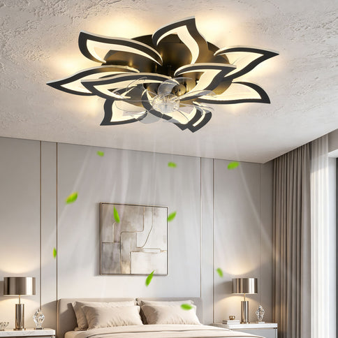 32" Flower Ceiling Fan With LED Dimmable Light, Low Profile Flush Mount Fan With Remote Control, 6 Speeds