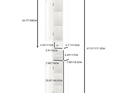 Slim Tall Bathroom Storage Cabinet With Adjustable Shelves, 2 Doors Freestanding Cabinet - White