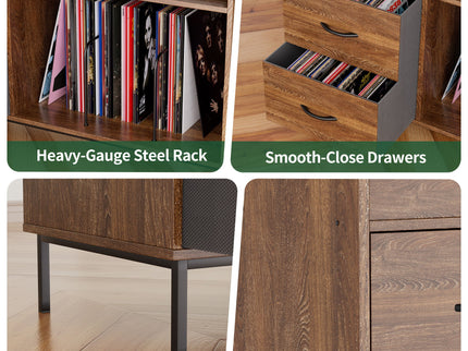 Eco-Friendly Vinyl Record Player Stand With Flip-Top Storage, Media Console With Dual Outlets And Dustproof Drawers