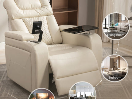 270 Degree Swivel Power Recliner With Tray Table, Phone Holder, Cup Holder, USB Port