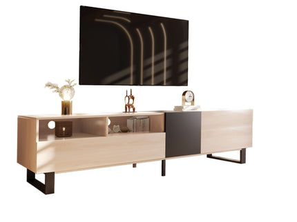 TV Stand For 80'' TV With Double Storage Space, Media Console Table With Drop Down Door