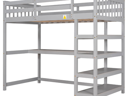 Loft Bed With Storage Shelves And Under Bed Desk