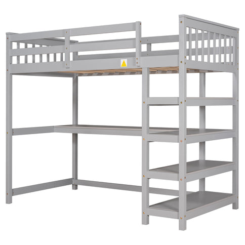 Loft Bed With Storage Shelves And Under Bed Desk