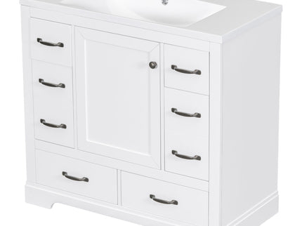 Modern Bathroom Vanity With Sink, 6 Drawers, Adjustable Shelf