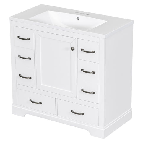 Modern Bathroom Vanity With Sink, 6 Drawers, Adjustable Shelf