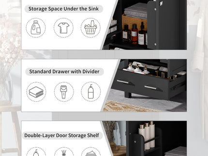 Bathroom Vanity With Integrated Undermount Ceramic Sink, 2 Doors And 1 Drawer, Soft Close Hinges