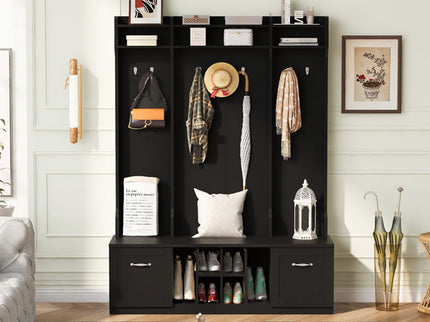 5 In 1 Entryway Bench With Coat Rack, 7 Sturdy Hooks, 2 Spacious Drawers And Adjustable Shelves