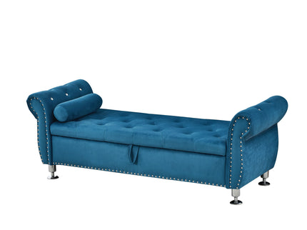 Storage Bench With Crystal Buttons And 1 Pillow For Bedroom