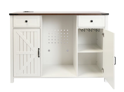 Coffee Bar With Mini Fridge Space & Built In Charging Station, Large Bar Cabinet With Drawers & Adjustable Shelves For Kitchen - White