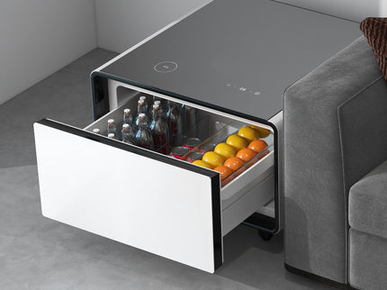 Modern Smart Side Table With Built-In Fridge, Wireless Charging, Temperature Control, Power Socket, USB Ports, Outlet Protection, Induction Light