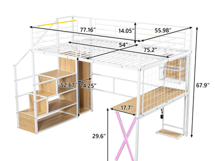 Loft Bed With Built In Work Station, Wardrobe, Storage Staircase And LED