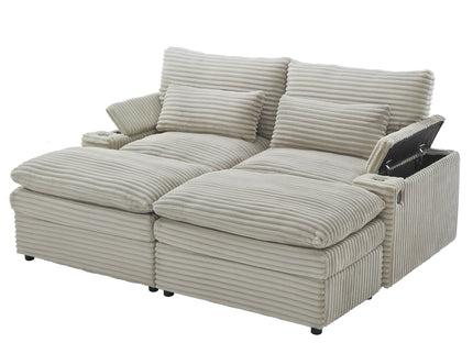 Convertible Loveseat Sofa With Storage, USB Ports, Cup Holders