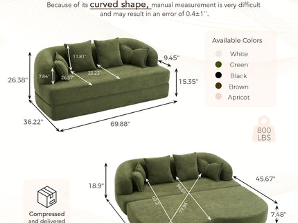 Foldable Sofa Bed, Boneless Couch Convertible Sleeper With 4 Pillows