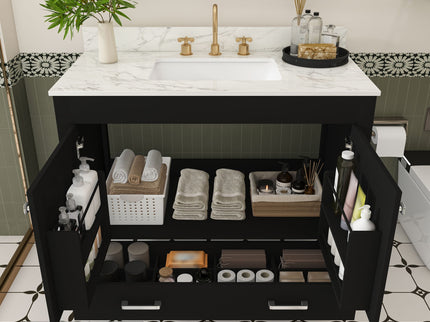 Bathroom Vanity Set, Sink And Faucet Holes Included - Black