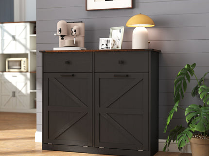 Double Tilt Out Trash Cabinet With Hideaway Drawer And Barn Door Style