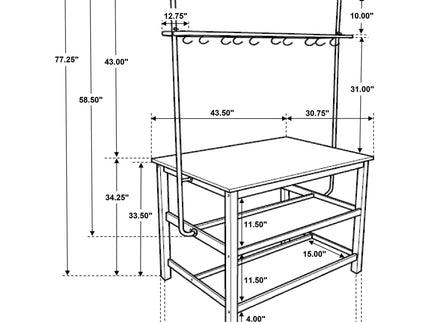 Cowichan - Kitchen Island Counter Table With Pot Rack - White