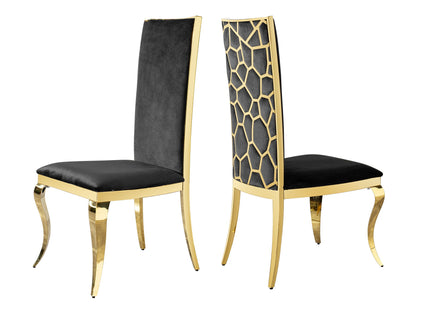 Dining Chair (Set of 2) With Unique Backrest Stainless Steel Legs - Gold