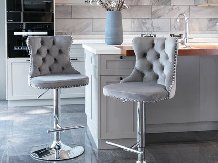 Swivel Barstools Adjusatble Seat Height From 25-33", Modern Upholstered Base Bar Stools With Backs Comfortable Tufted For Home Pub And Kitchen Island (Set of 2)