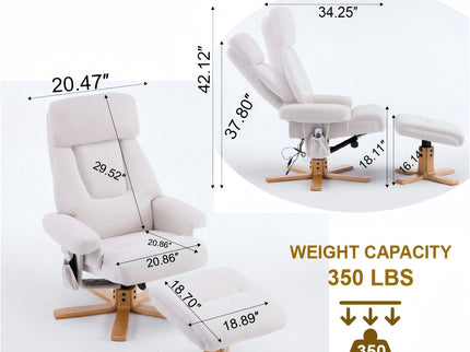 Upholstered Heated Massage 360° Swivel Accent Chair With Ottoman
